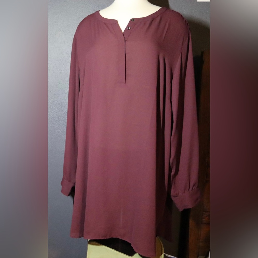 Lane Bryant maroon blouse with wrap back, sheer, size 26/28
